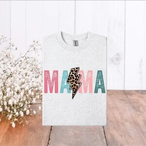 Gildan Gray Tee with Colorful 'MAMA' Design Momlife Mama Tshirt